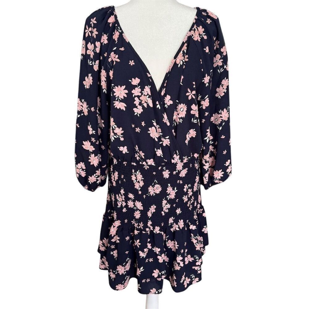 Premier Amour Navy Blue Floral Dress 3/4 Sleeves Size 16